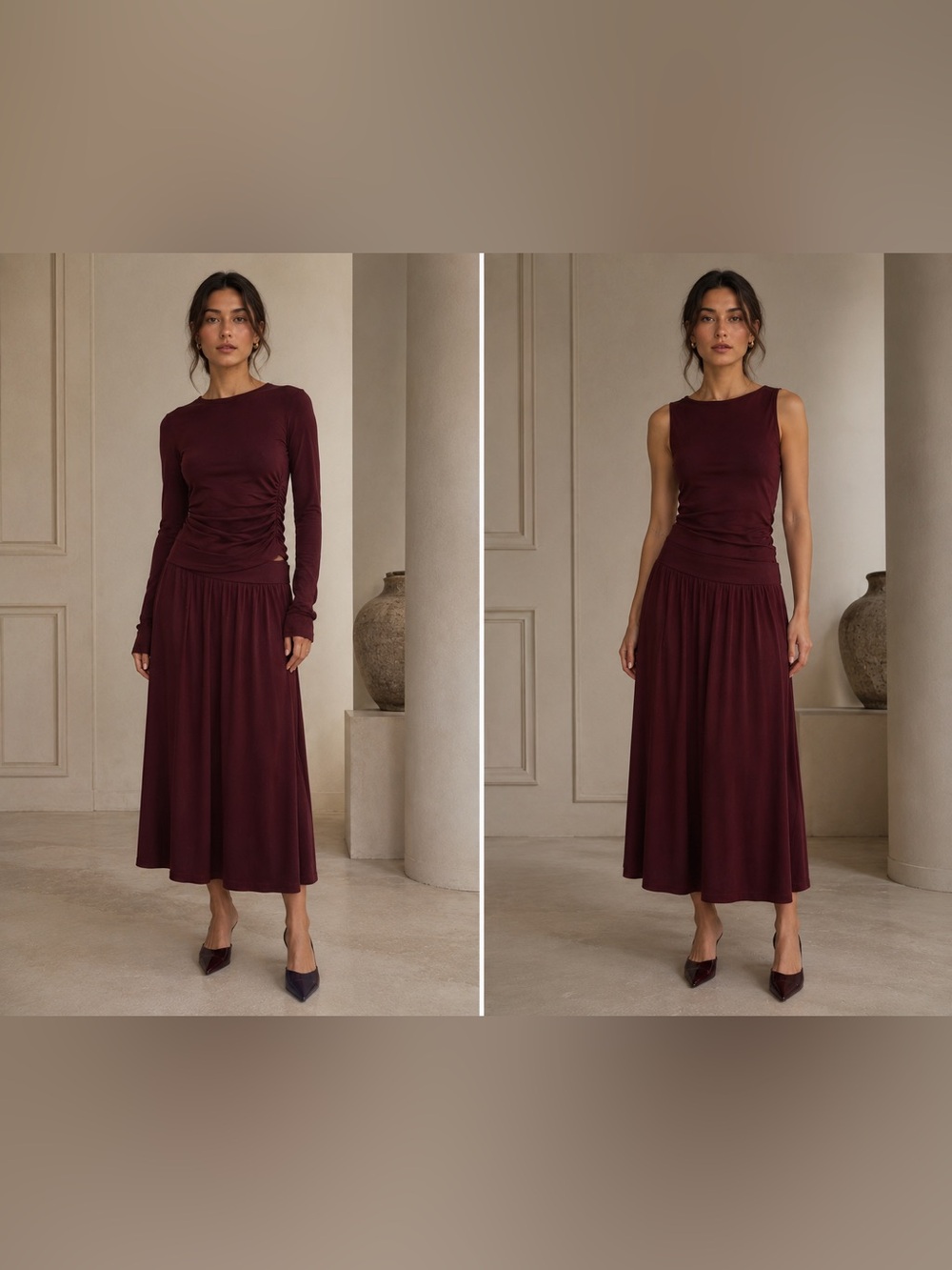 3 Piece Set OGL Burgundy Red Skirt and 2 Top Set